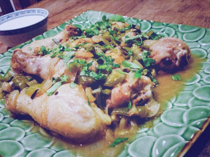 Braised Chicken with Tomatillos and Jalapenos served with Lime Sour Cream