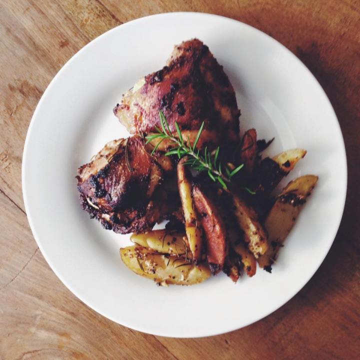 Garlic & Whole Grain Mustard Chicken with Yukon Gold Potato Wedges